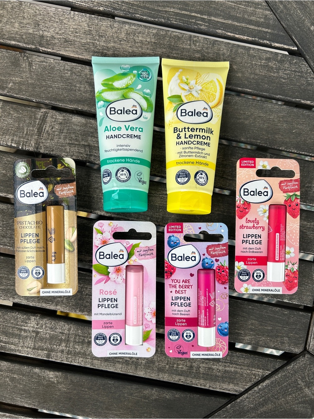 Set of German Balea lip balms and hand creams - 6 pieces total